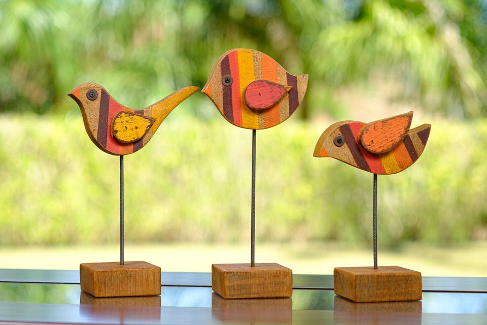 Jogo de Pássaros Decorativo em Madeira