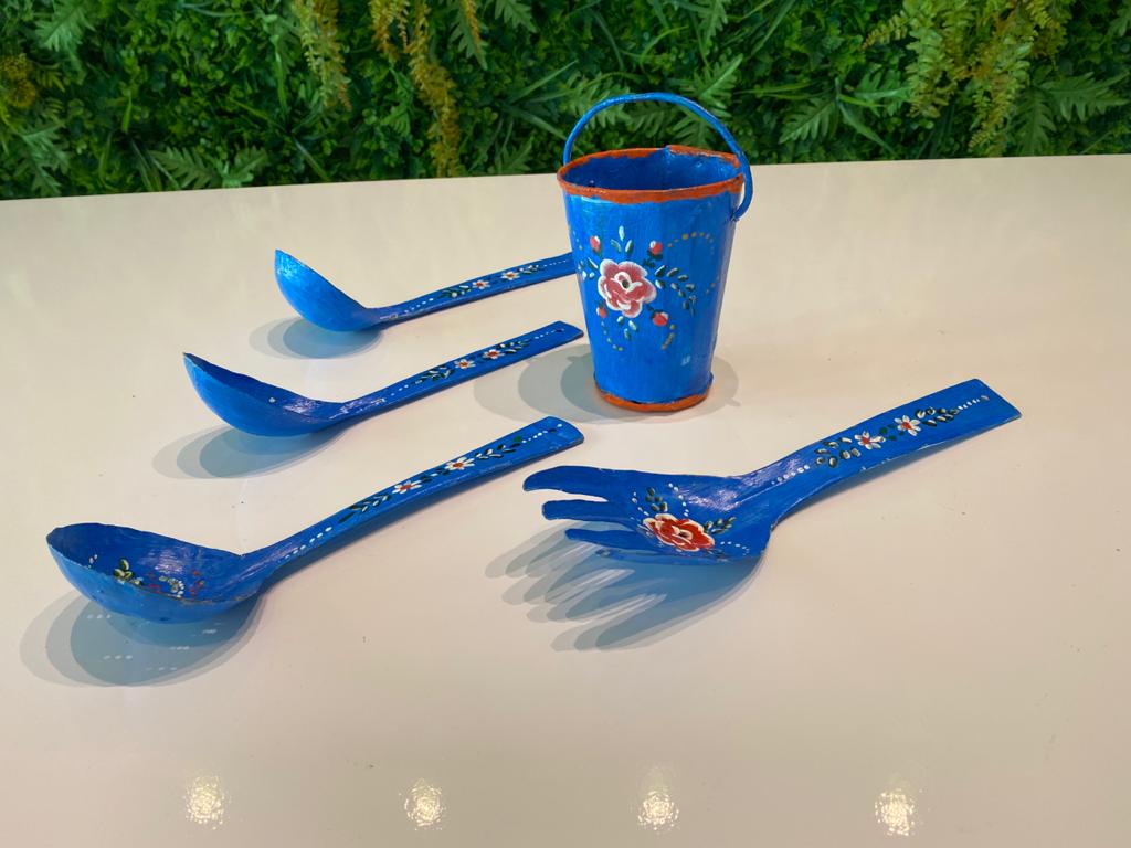 Kit Decorativo com Baldinho e Talheres - Azul