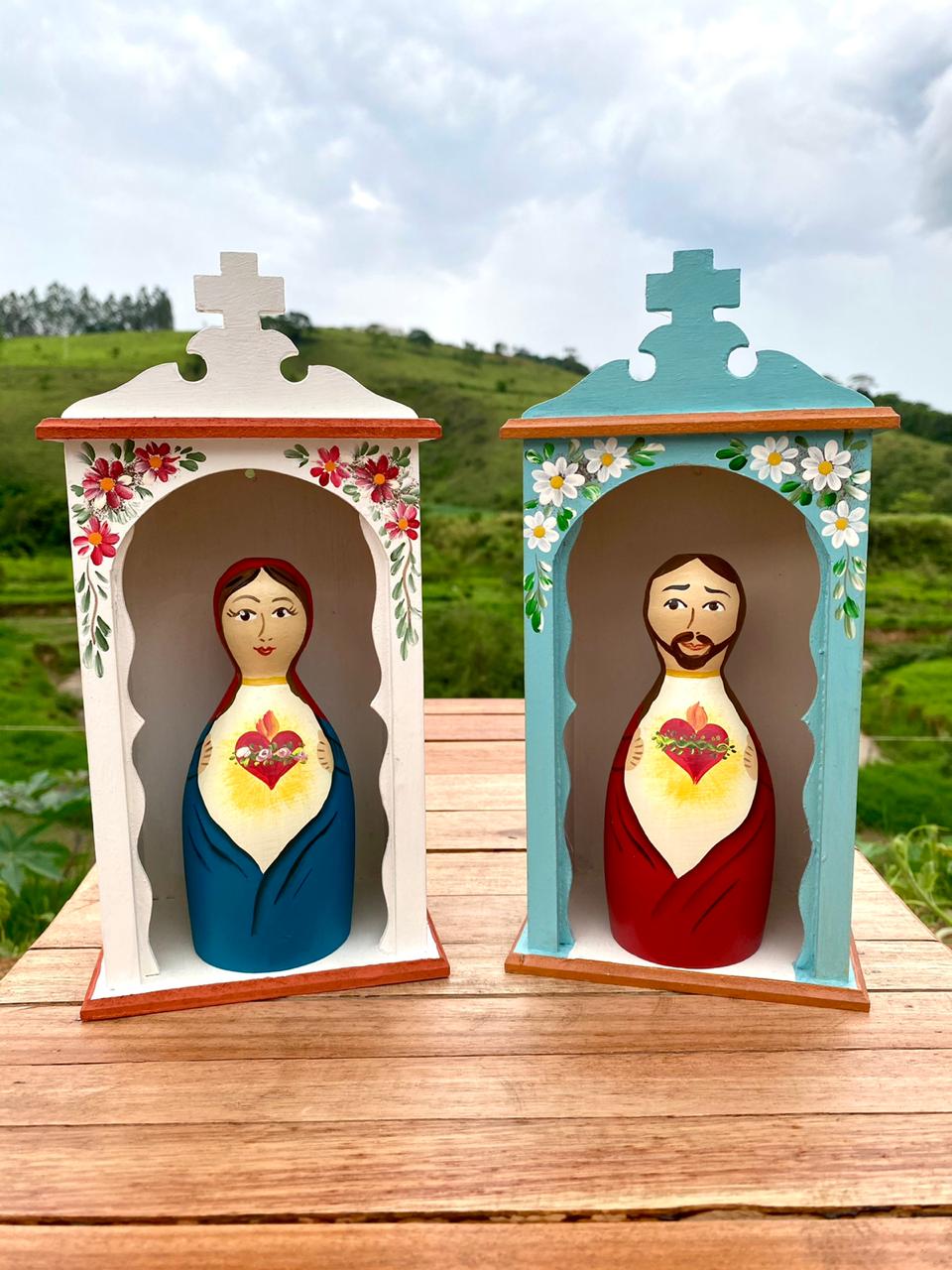 Kit Oratórios + Sagrado Coração de Jesus e Maria em Toco