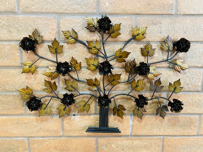 Mini Árvore da Vida Decorativa com Flores Ouro Envelhecido- 39 x 55cm