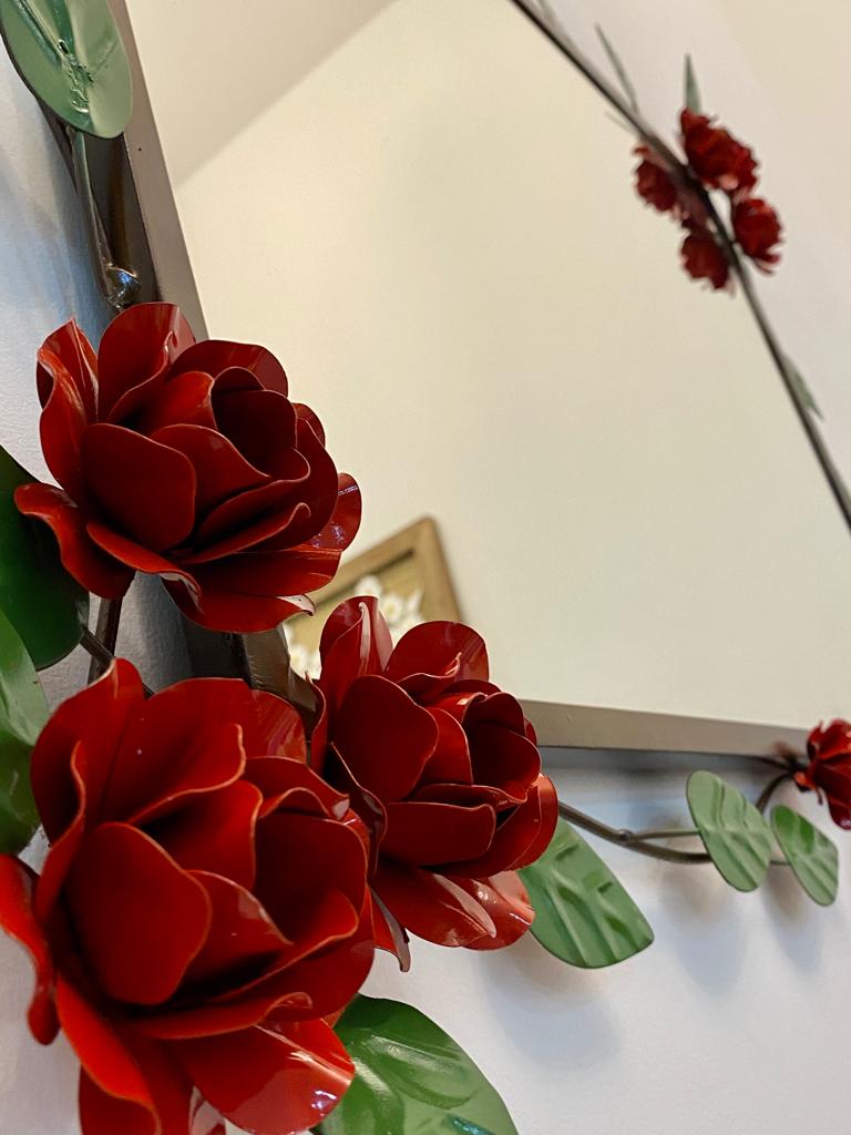 Moldura Para Espelho - Flores Vermelhas