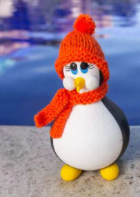Pinguim em Cabaça com Toca e Cachecol de Lã