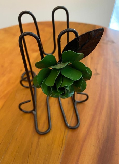 Porta Guardanapo em Ferro - Flor Verde
