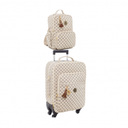 Kit mala de maternidade com rodinha e mochila escocesa caramelo - Lequiqui