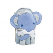 Toalha de banho para bebê com capuz 66x76 com 3 Toalhas de boca Elefante azul