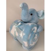 Manta com bichinho de pelúcia - Coleção Floresta Elefante azul