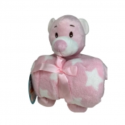 Manta de bebê com bichinho de pelúcia Urso rosa estrela