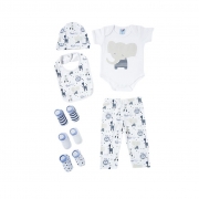 Tip Top Kit presente bebê 7 pçs Elefante azul Suedine 100% algodão