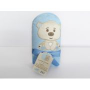 Toalha de banho para bebê com capuz bordada Urso Azul