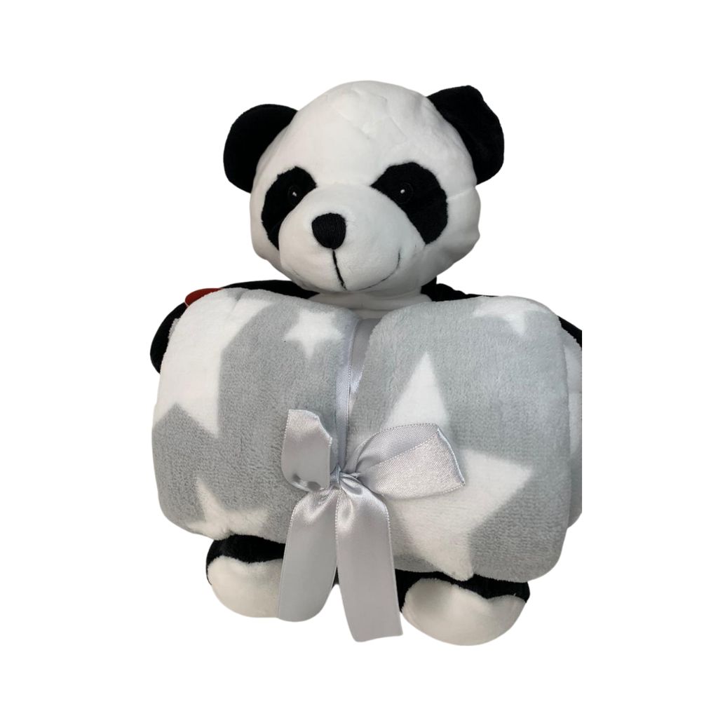 Manta de bebê com bichinho de pelúcia Urso Panda