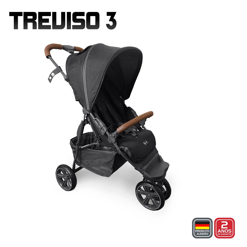 Carrinho de bebê Treviso 3 woven black com couro até 22 kg - Abc Design