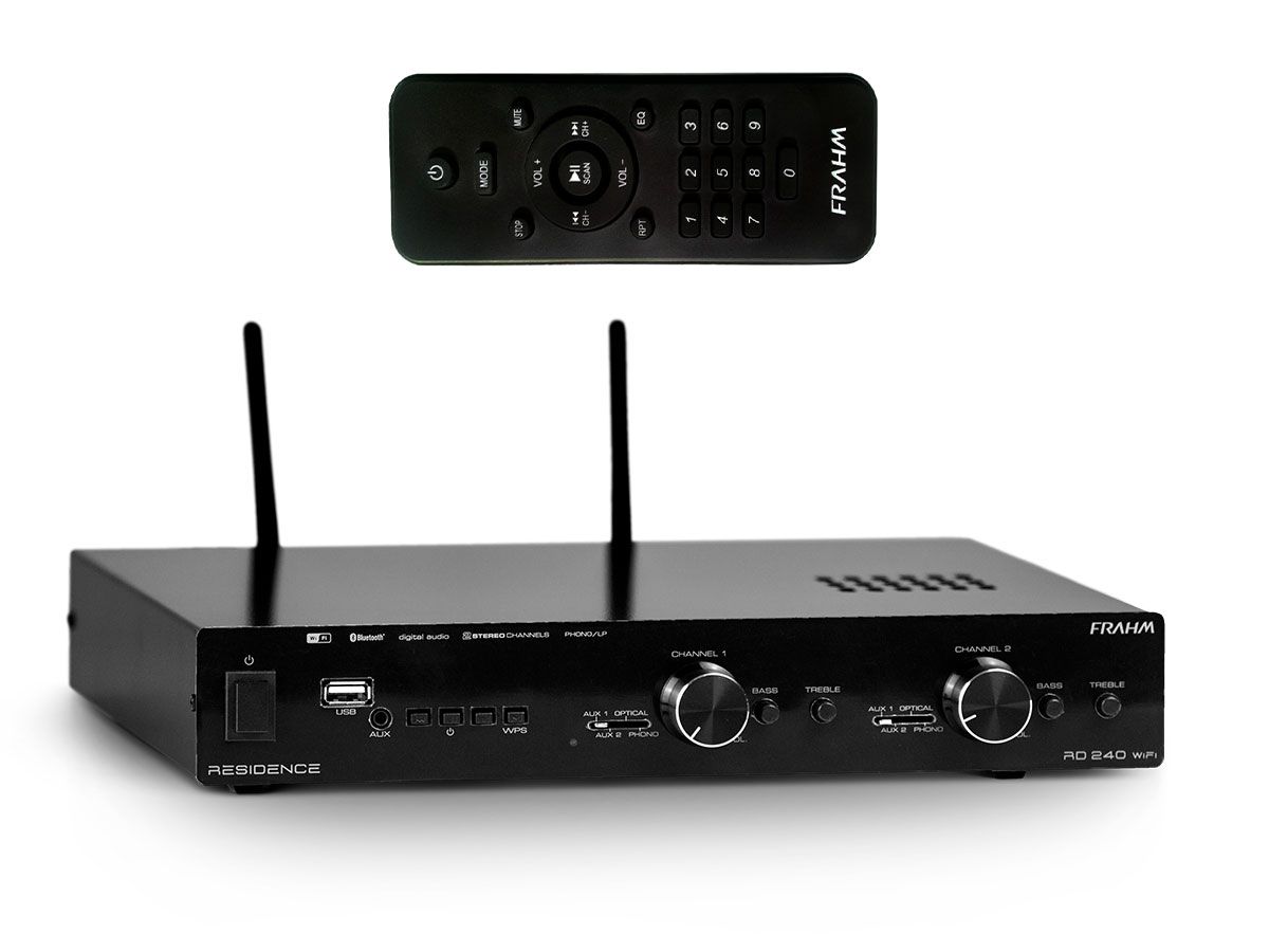 Amplificador de som ambiente de 4 canais de 60W  | Wi-fi, Bluetooth, USB e FM | Frahm | RD 240 WIFI