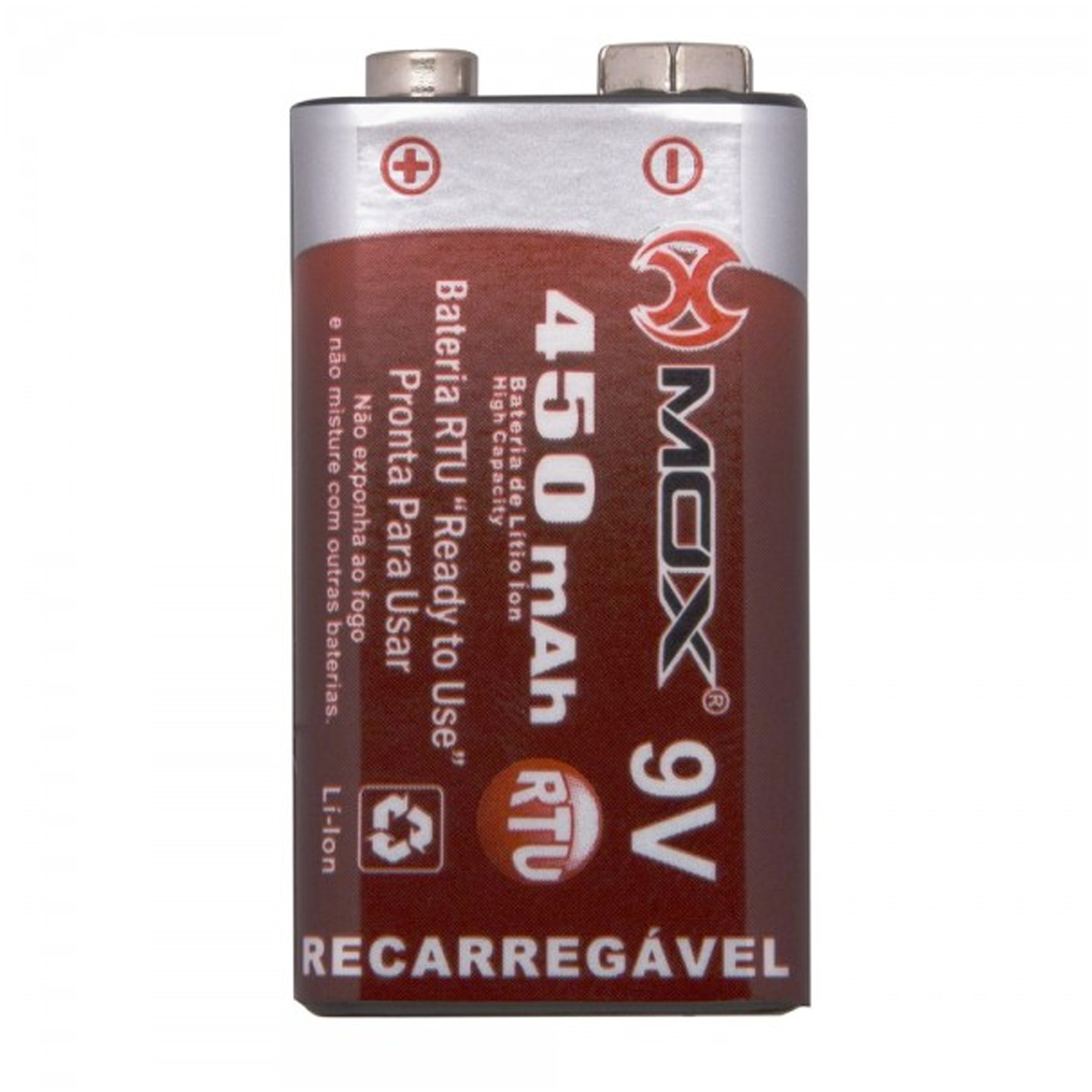 Bateria 9V Recarregável 450 mAh MOX - MO-9V450