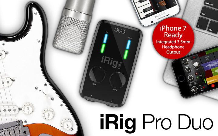 Interface de gravação para Smartphone ou Tablet com 2 canais de entrada, Conexão XLR, 48V e saída para fone de ouvido | IK Multimedia | Irig Pro Duo