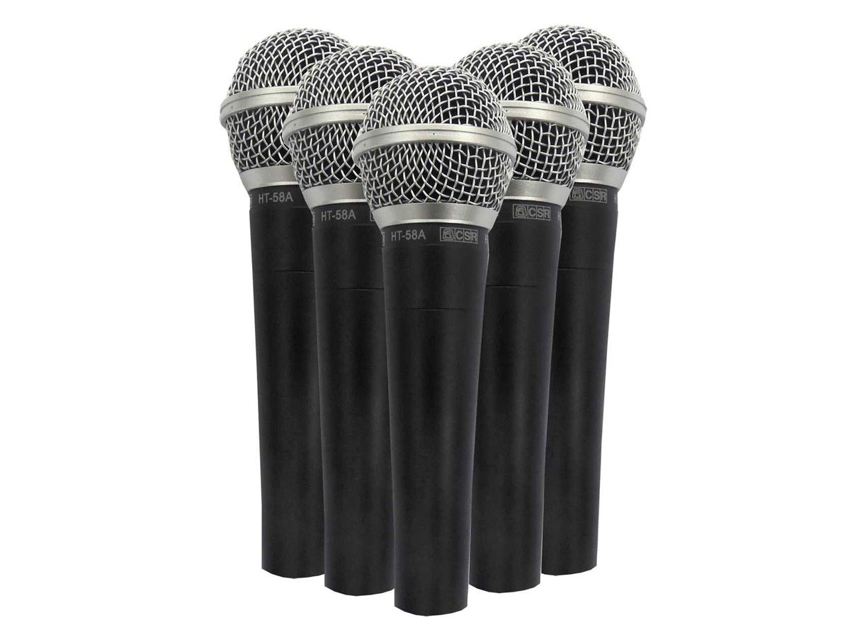 Kit 5 microfones dinâmicos mão + maleta CSR KIT HT58A-5