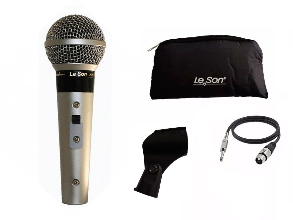 Microfone Profissional Com Fio Cardioide e corpo de metal Champanhe | Leson | SM58 P4 A/B