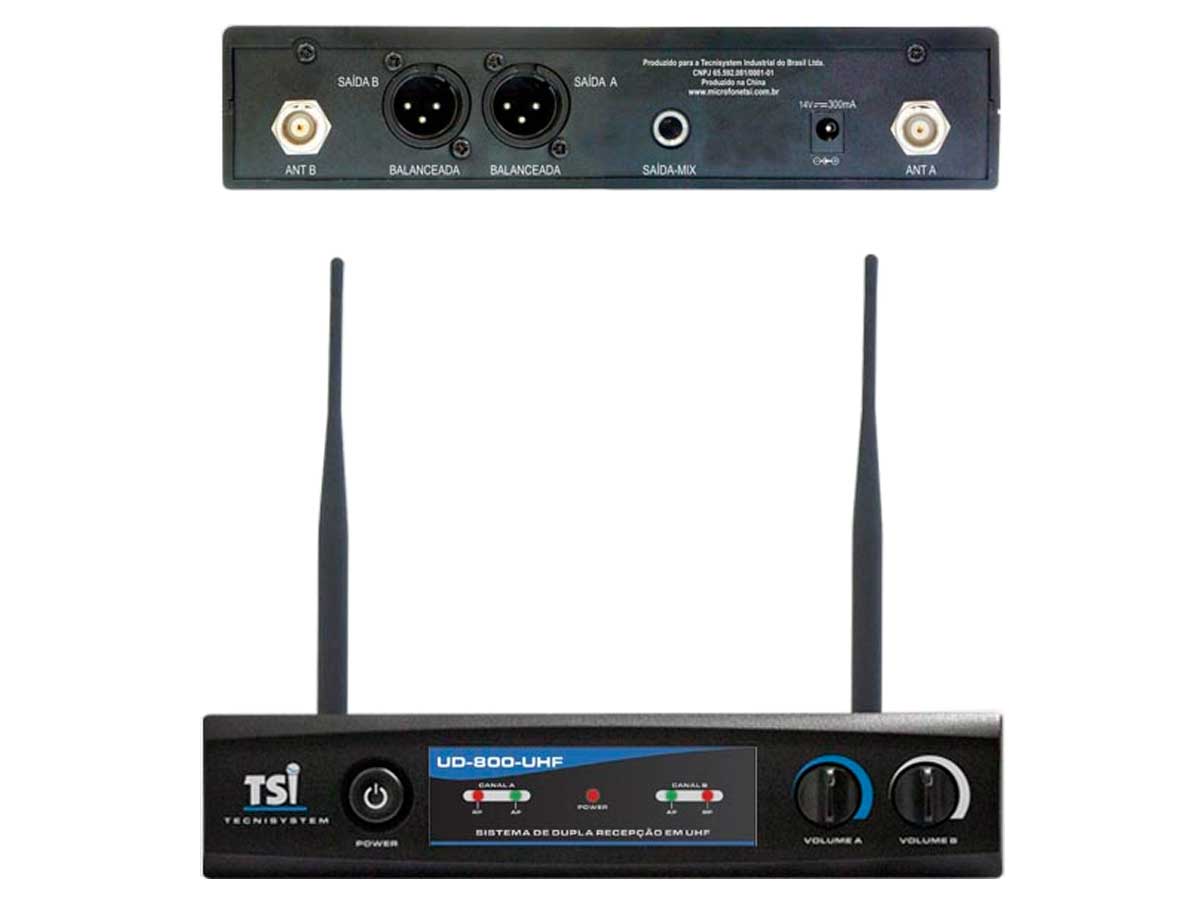 Microfone sem fio duplo de mão UHF | TSI | UD-800-UHF