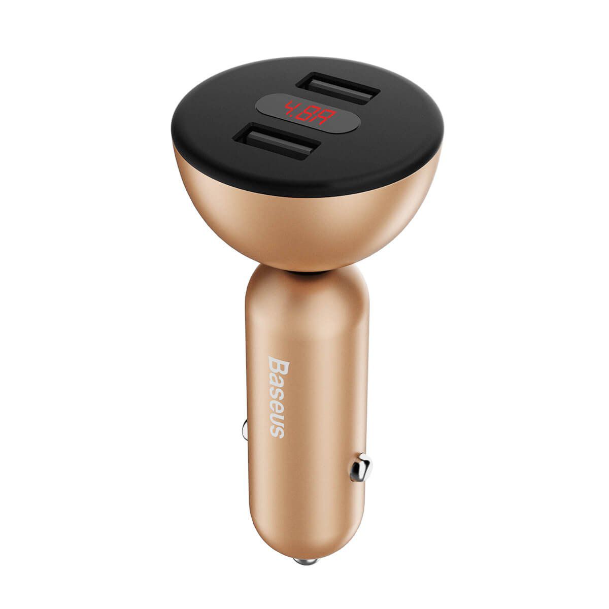 Carregador Veicular Digital Baseus Shake-Head 4.8A Dourado - The Kase Store | Eletrônicos & Acessórios para Celular