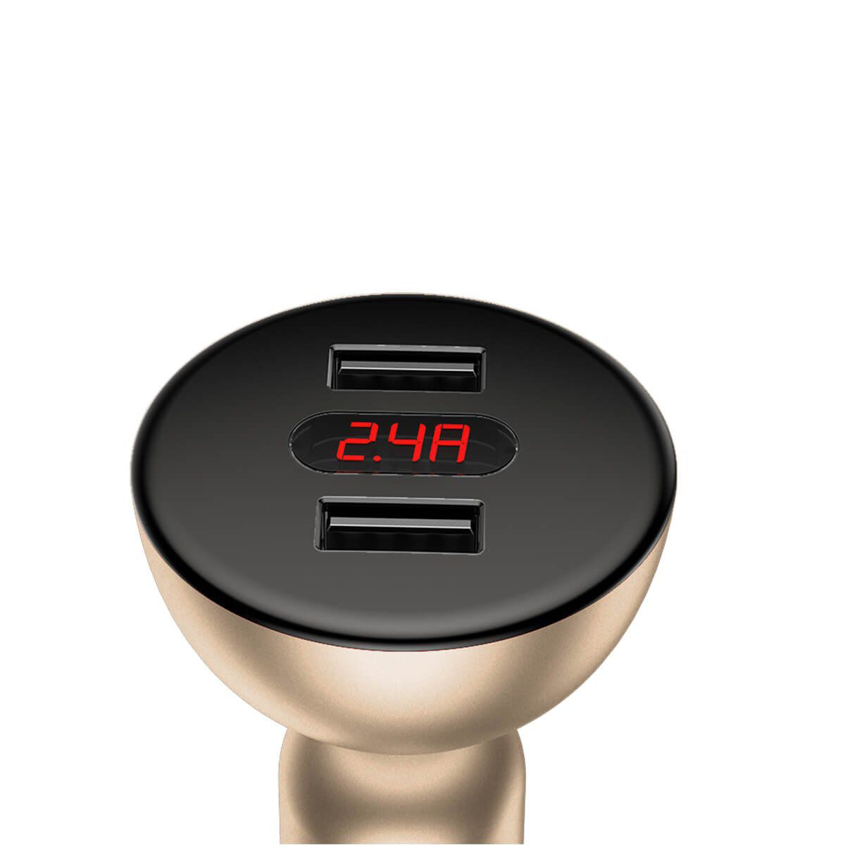 Carregador Veicular Digital Baseus Shake-Head 4.8A Dourado - The Kase Store | Eletrônicos & Acessórios para Celular