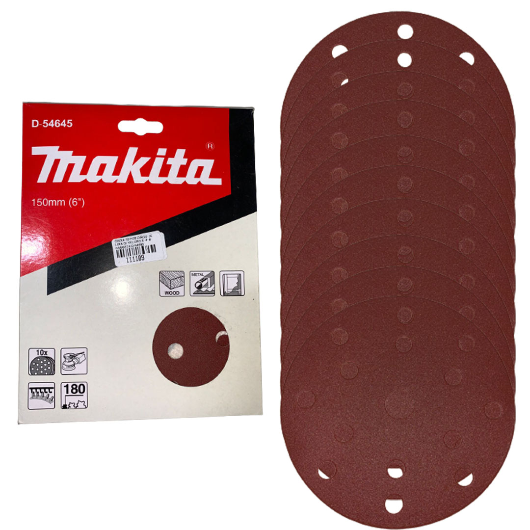 Caixa 10 Pcs Disco De Lixa C/ Velcro 6" #180 Makita B-54645