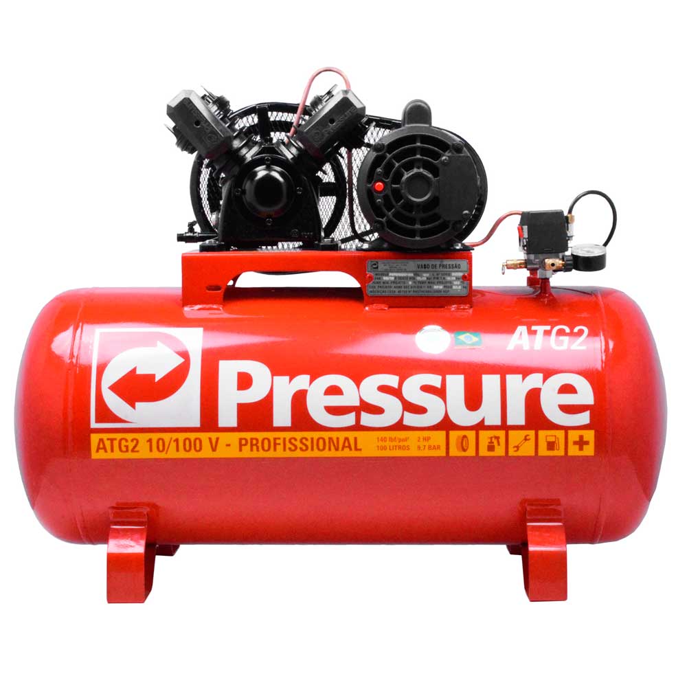 Compressor de Ar 10 pes 100L Mono 110/220V, ATG210100VM - Pressure