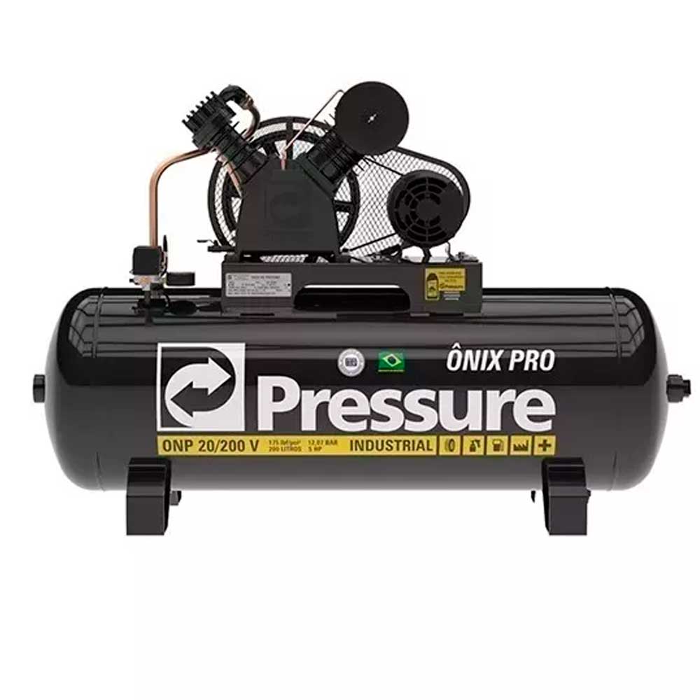 Compressor De Ar Pressure Onix 20 pes 175psi 200 Litros 5HP Trifasico