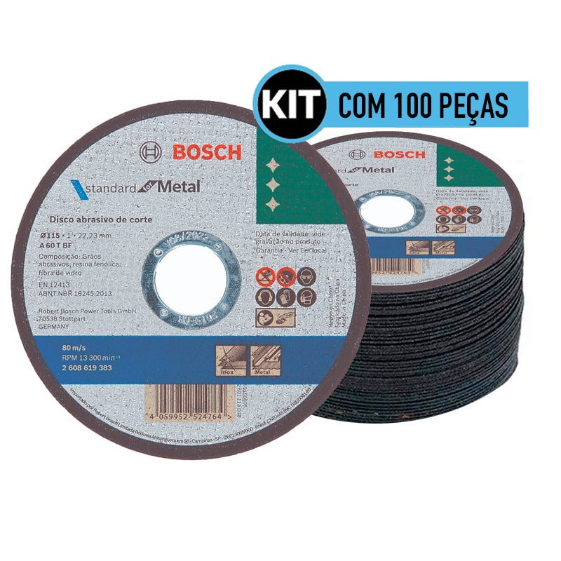 Kit 100 pecas Disco de Corte Metal 4.1/2" x 1,0mm STANDARD BOSCH 2608619383