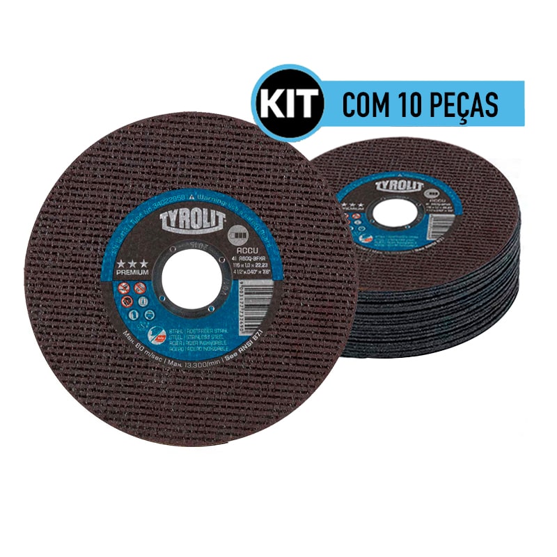 Kit 10 pecas Disco De Corte Inox 4.1/2" Premium 115 X 1,6 X 22,23 Tyrolit