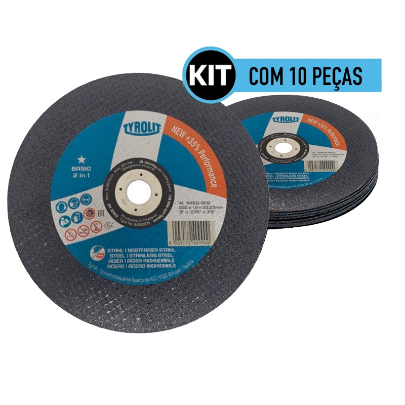 Kit 10 pecas Disco De Corte Inox 9" Basic 230 X 1,9 X 22,23 Tyrolit 633509/34332876