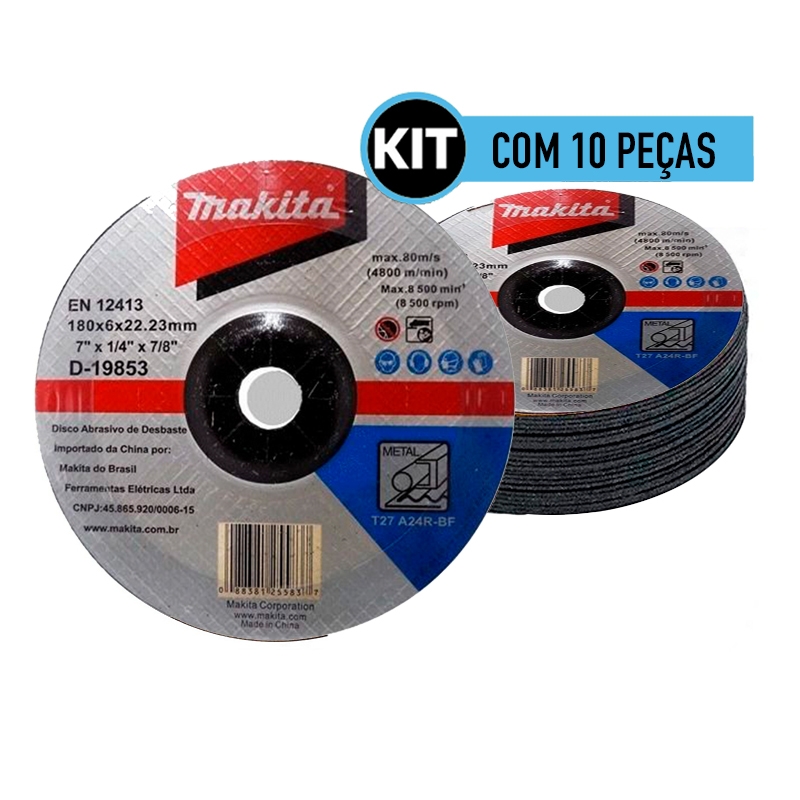 Kit 10 pecas Disco de Desbaste 7" x 1/4"  Makita D-19853-5