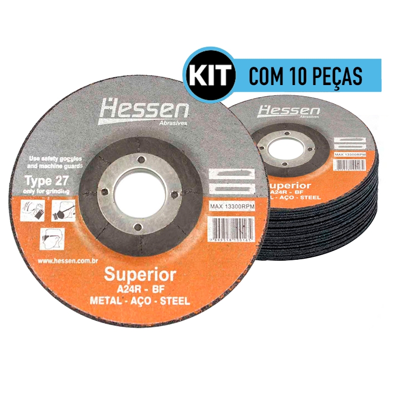 Kit 10 pecas Disco de Desbaste 7" Superior 180 X 6,5 X 22,23 Hessen 19718