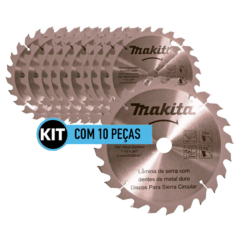 Kit 10 pecas Disco de Serra Circular 185mm 24 dentes Makita STD D-51340