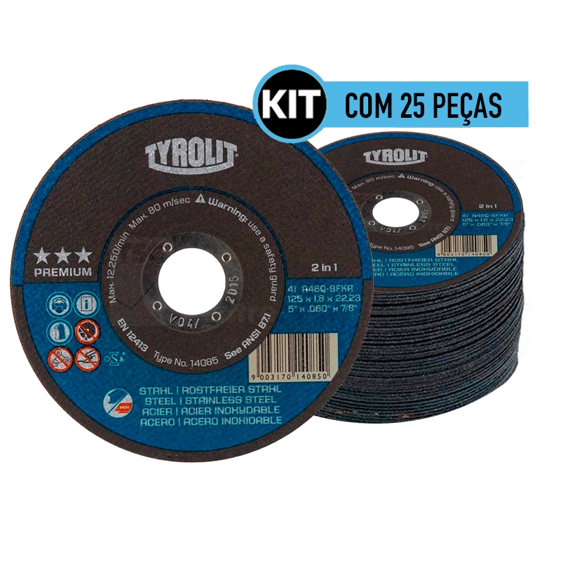 Kit 25 pecas Disco de Corte 4.1/2" Premium 115 X 1,0 X 22,23 Tyrolit 34332791