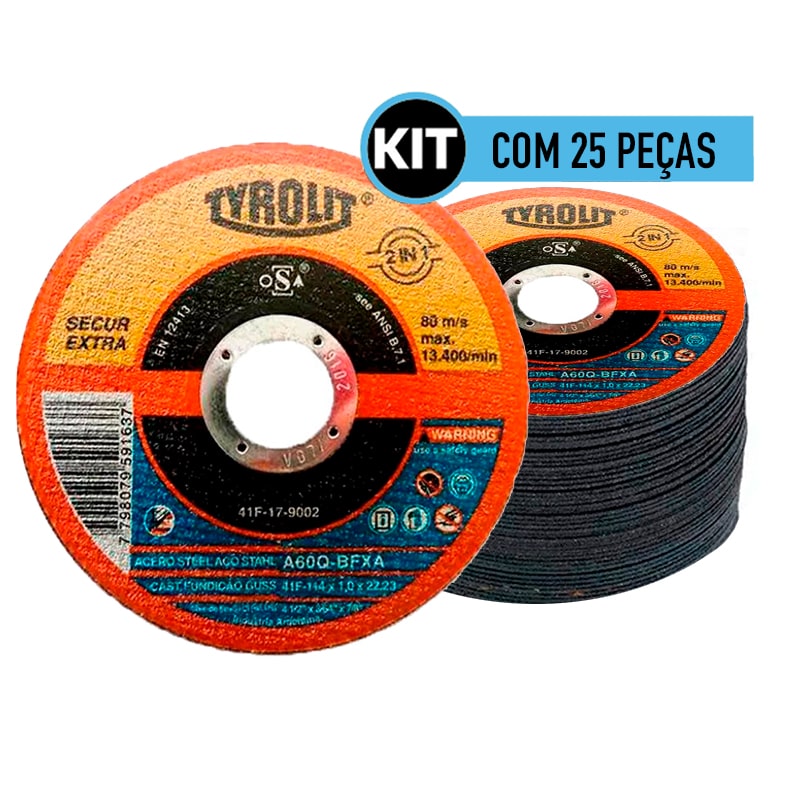 Kit 25 pecas Disco de Corte 4.1/2" x 1,0mm Secur Tyrolit 677988
