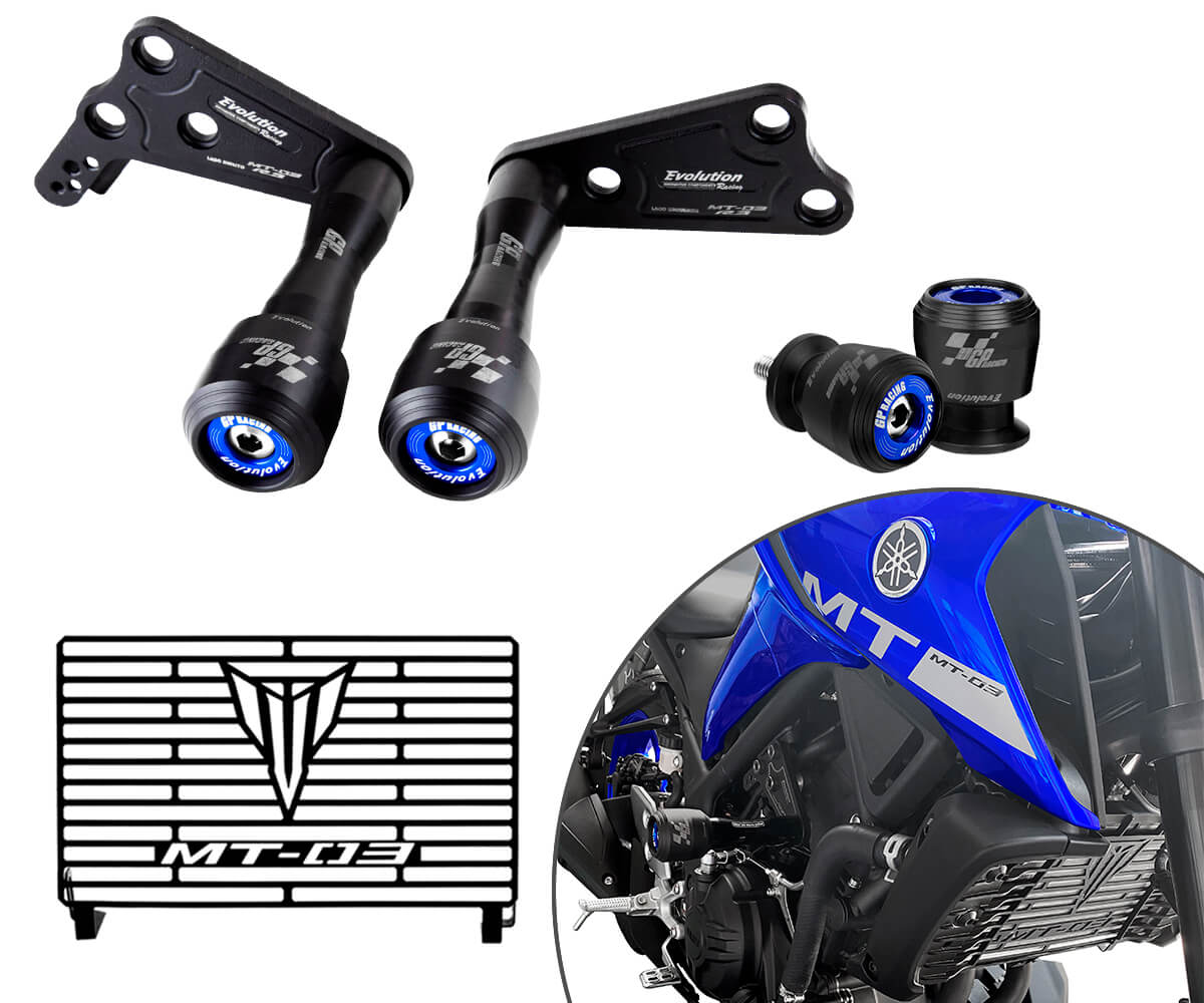 Kit Slider Gp Dianteiro E Traseiro + Protetor Radiador Yamaha Mt 03 2015 A 2022