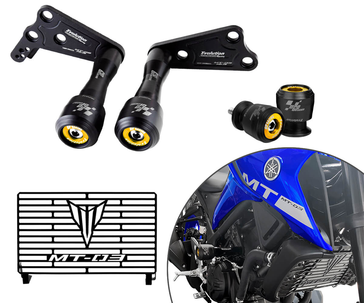 Kit Slider Gp Dianteiro E Traseiro + Protetor Radiador Yamaha Mt 03 2015 A 2022