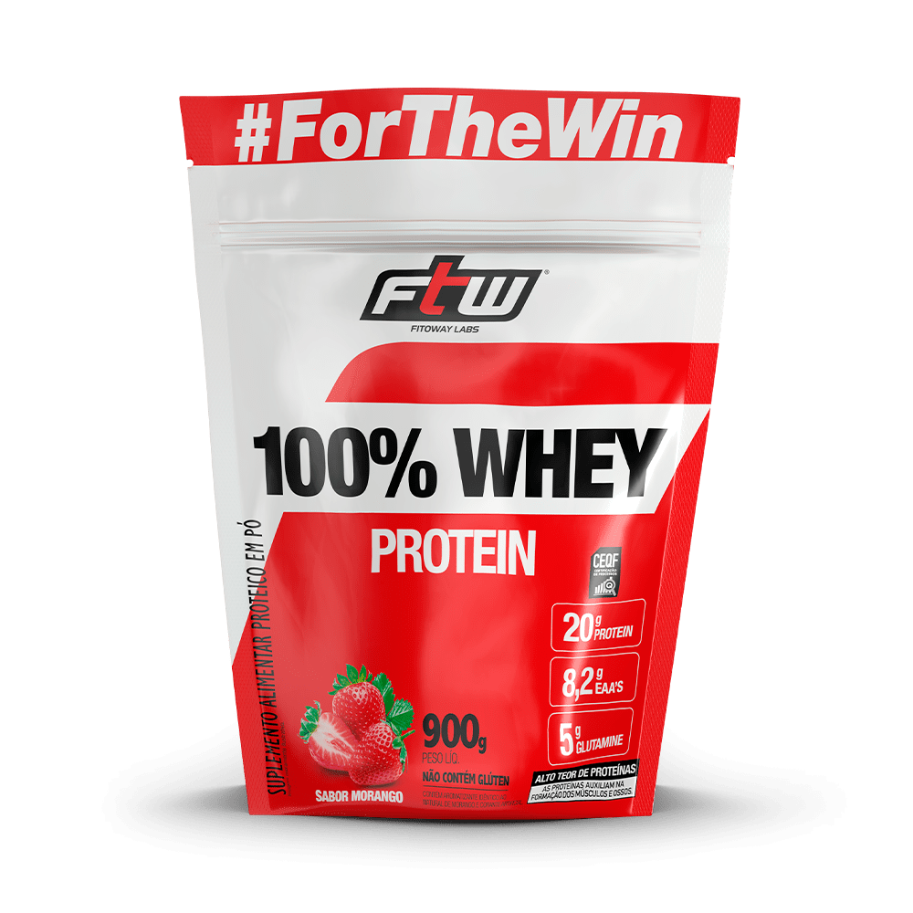 100% Whey Protein Morango Refil 900g - FTW