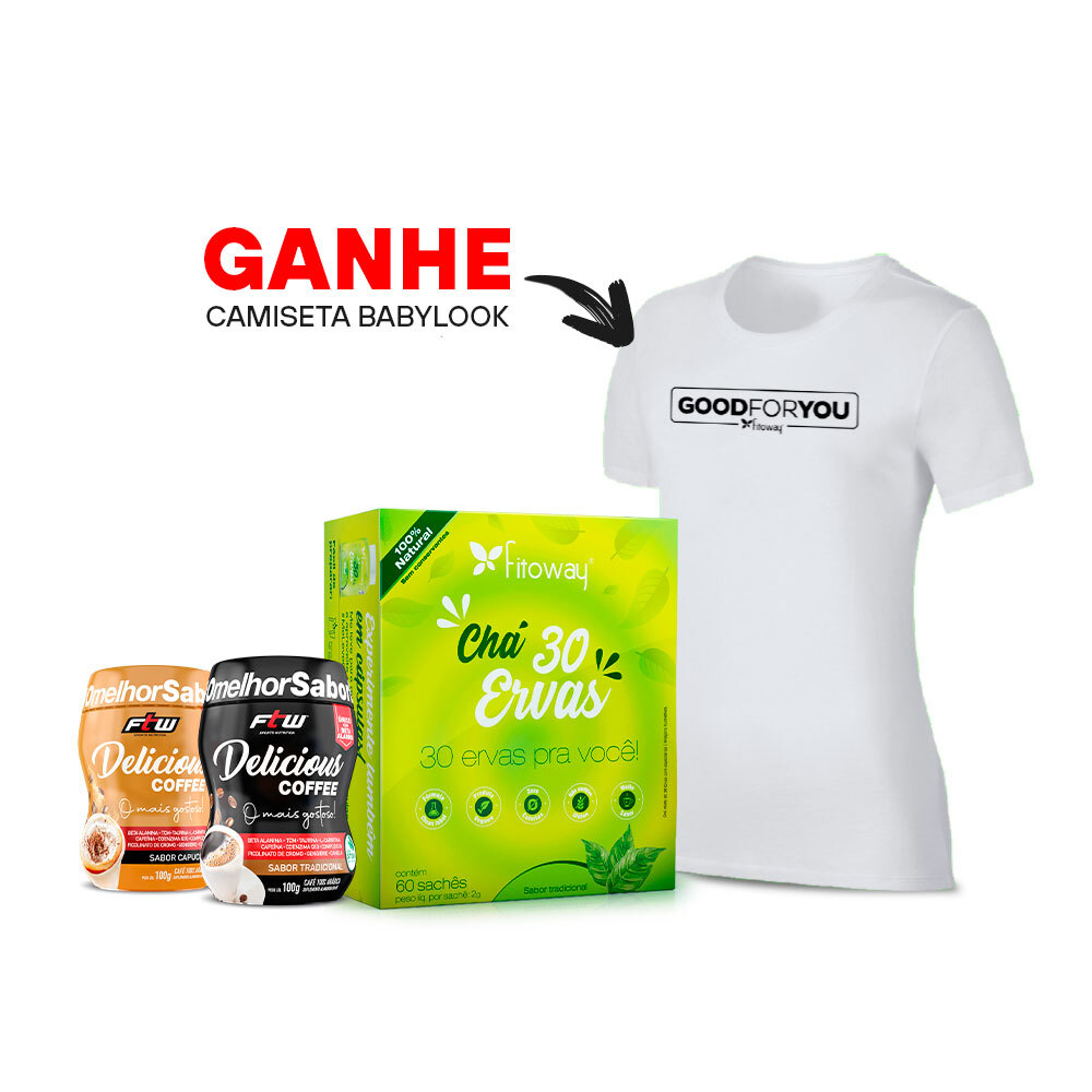 Chá Verde 60 sachês + Delicious Coffee Capuccino 100g + Delicious Coffee Tradicional 100g + Brinde Camiseta