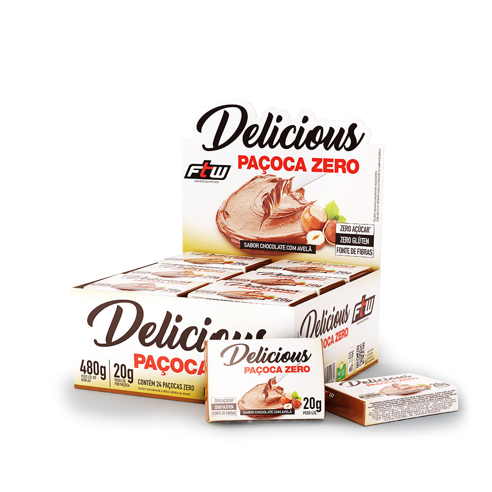 Delicious Paçoca Zero - 24 un. Sabor Chocolate com Avelã - 480g