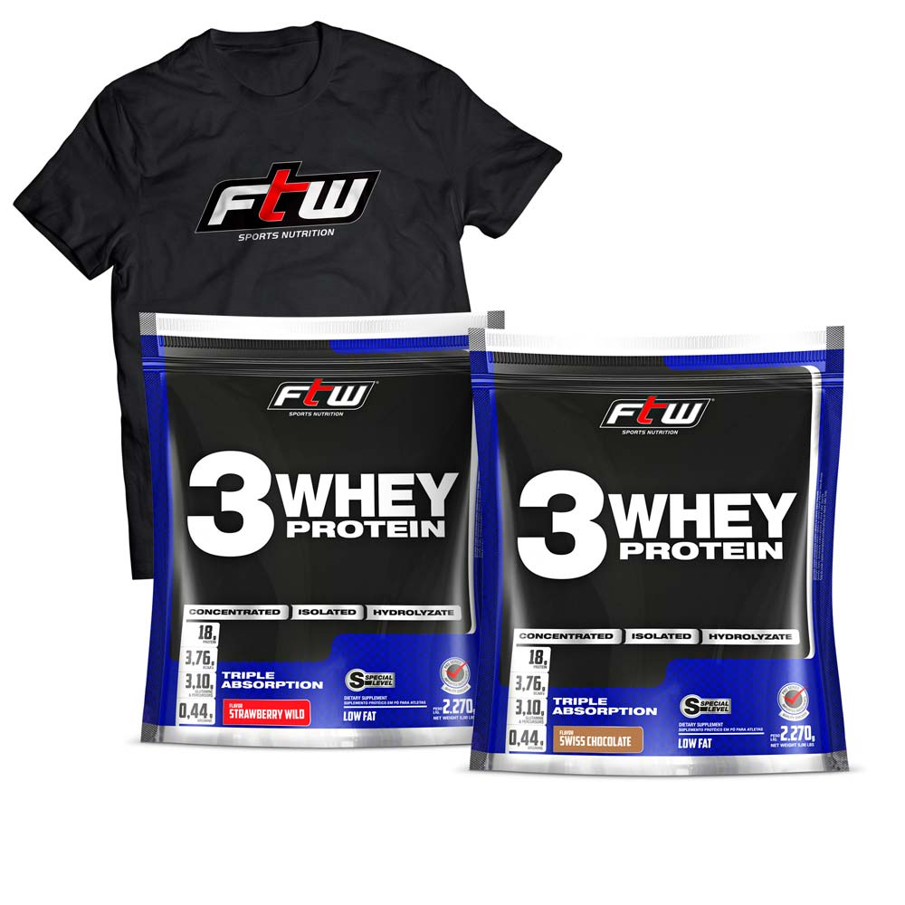 Kit 2x Whey 3w 2,270g Cada + Brinde Camiseta Oficial FTW - FTW