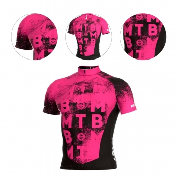 Camisa Ert Classic Mtb Logo Preta e Pink Ciclismo 22