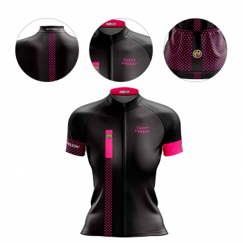 Camisa Sport Pepper Feminina Cherry Rosa e Preta Ciclismo 22