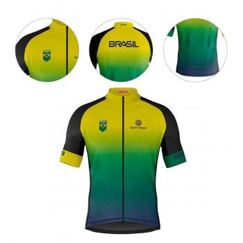 Camisa Sport Pepper Masculina Brasil Amarela e Verde Ciclismo 22
