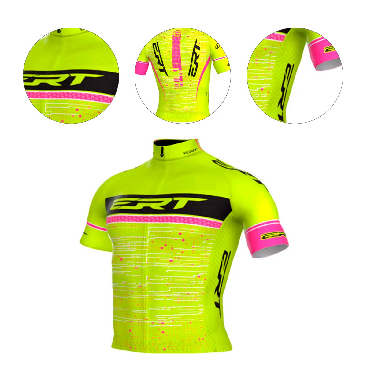 Camisa Ert New Elite Cycling Team Rosa e Amarela Fluor Ciclismo 22