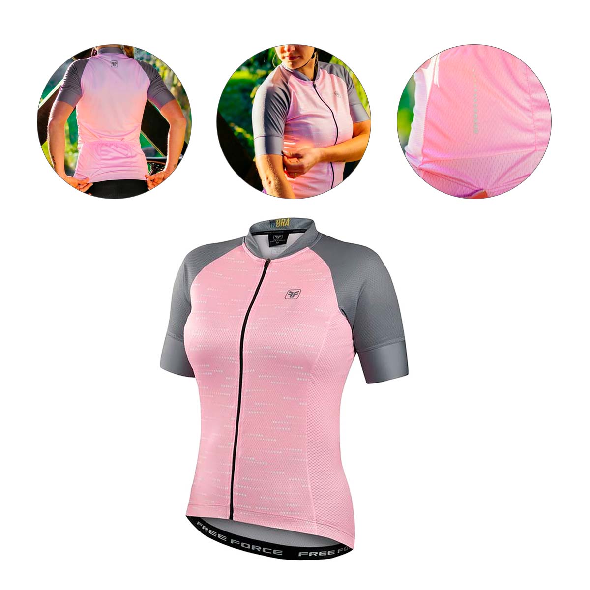 Camisa Freeforce Feminina Sport Enjoy Rosa e Cinza Ciclismo 21
