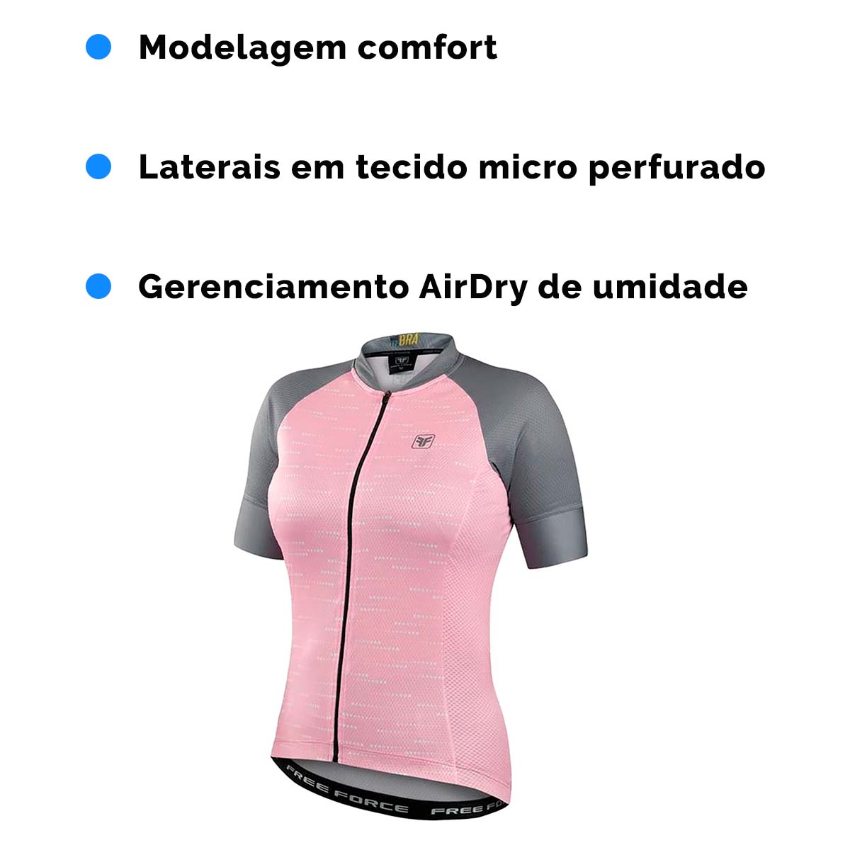 Camisa Freeforce Feminina Sport Enjoy Rosa e Cinza Ciclismo 21