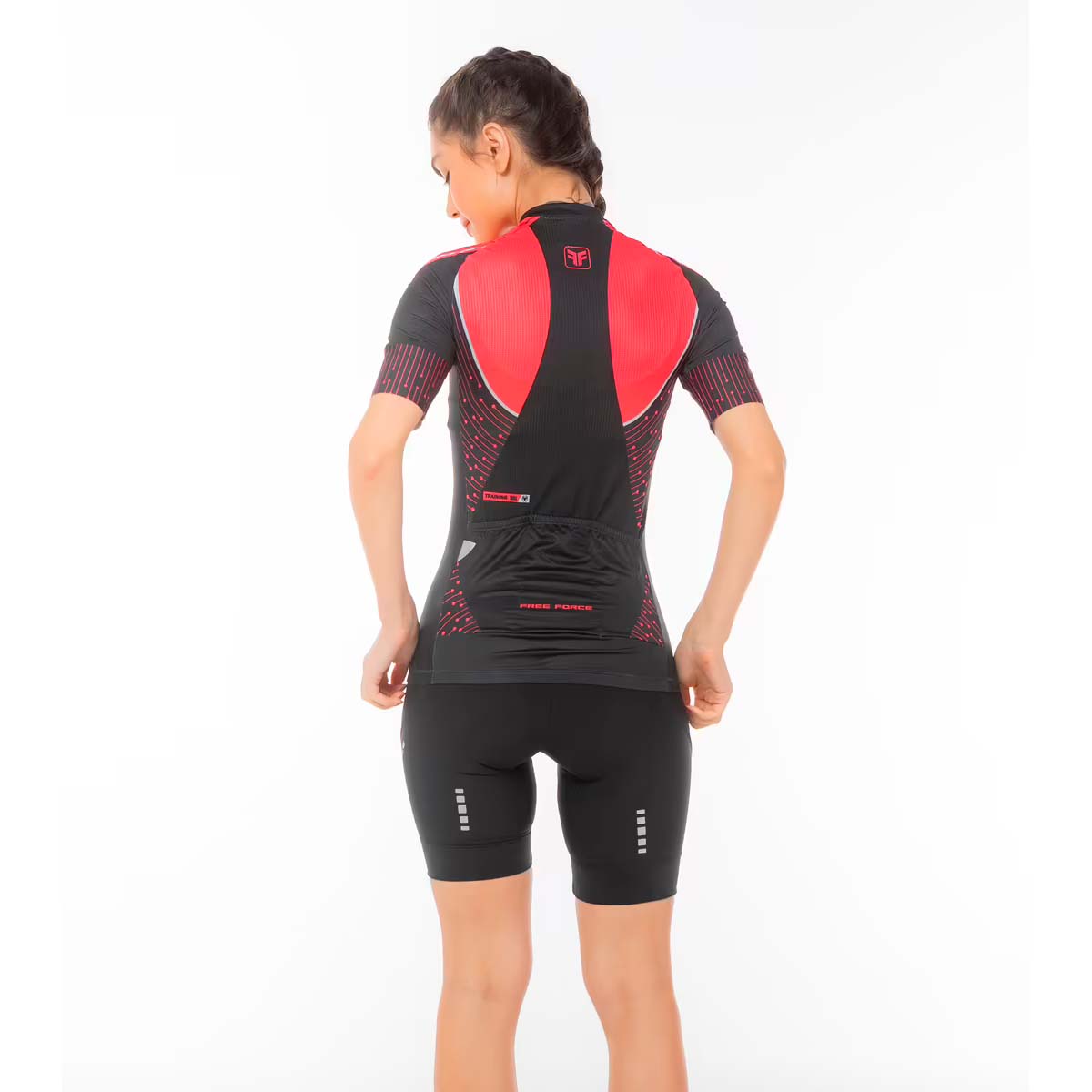 Camisa Freeforce Feminina Training Traits Coral e Preta Ciclismo 22