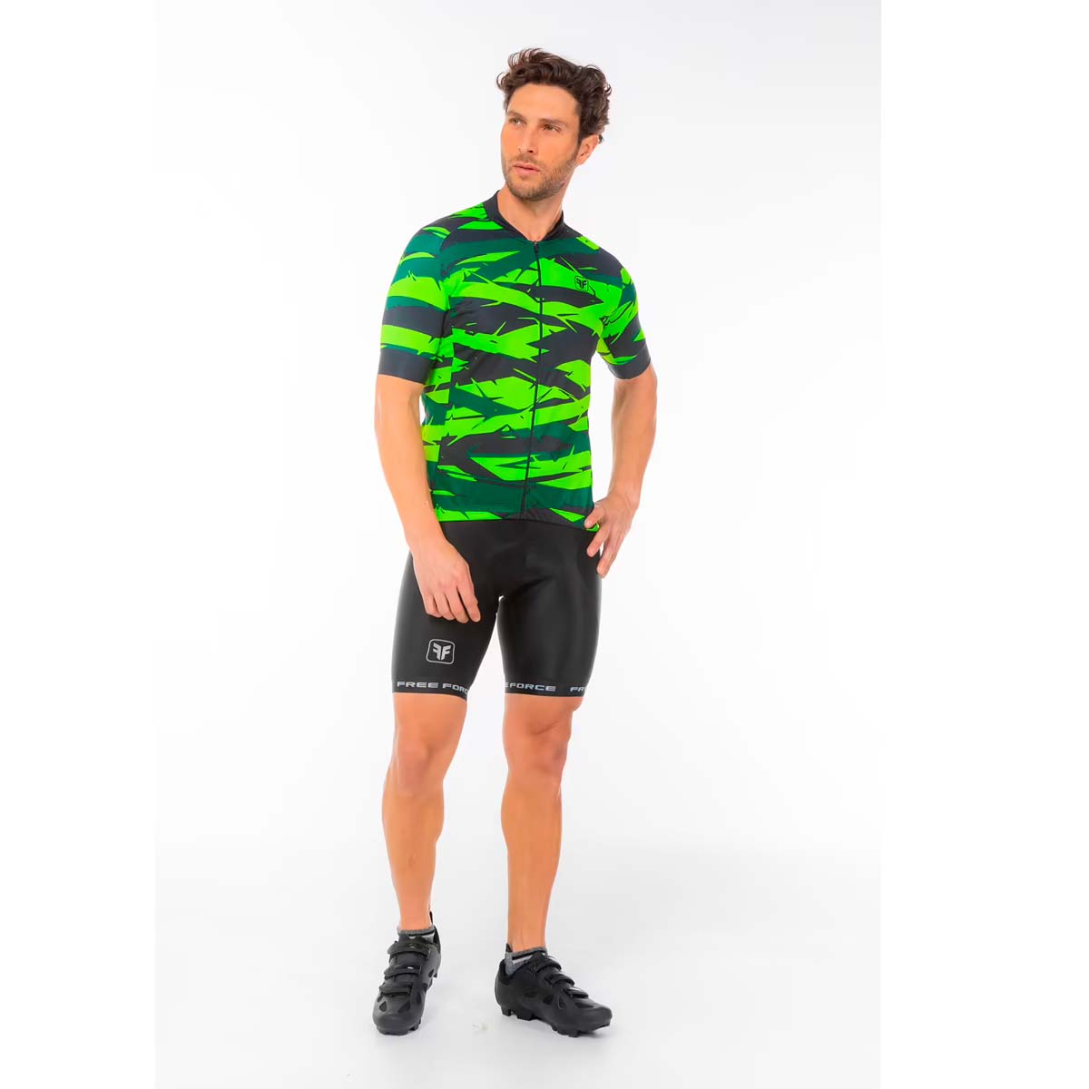 Camisa Freeforce Masculina Sport Sharp Preta e Verde Ciclismo 22