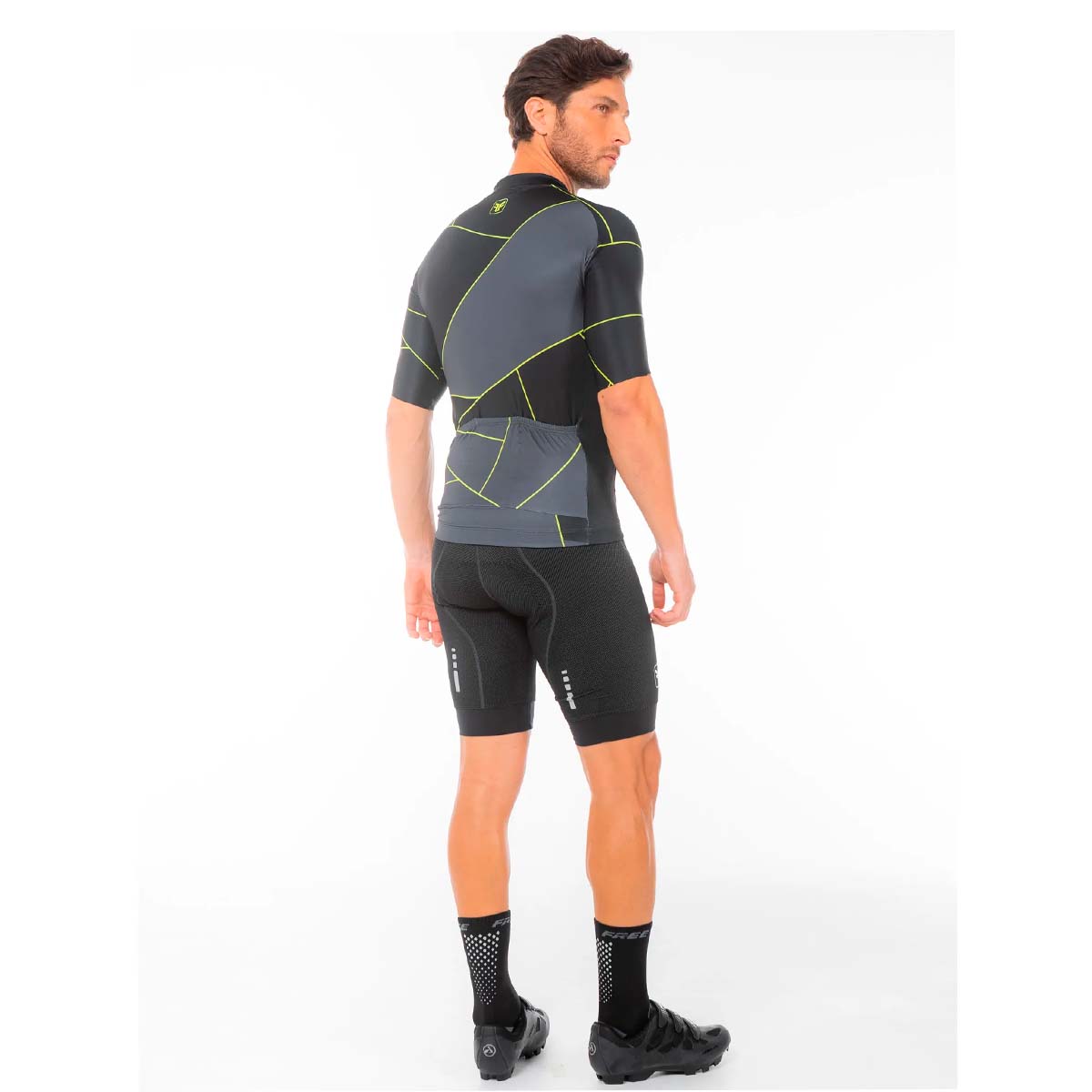 Camisa Freeforce Masculina Training CUT Preta e Amarela Fluor Ciclismo 22