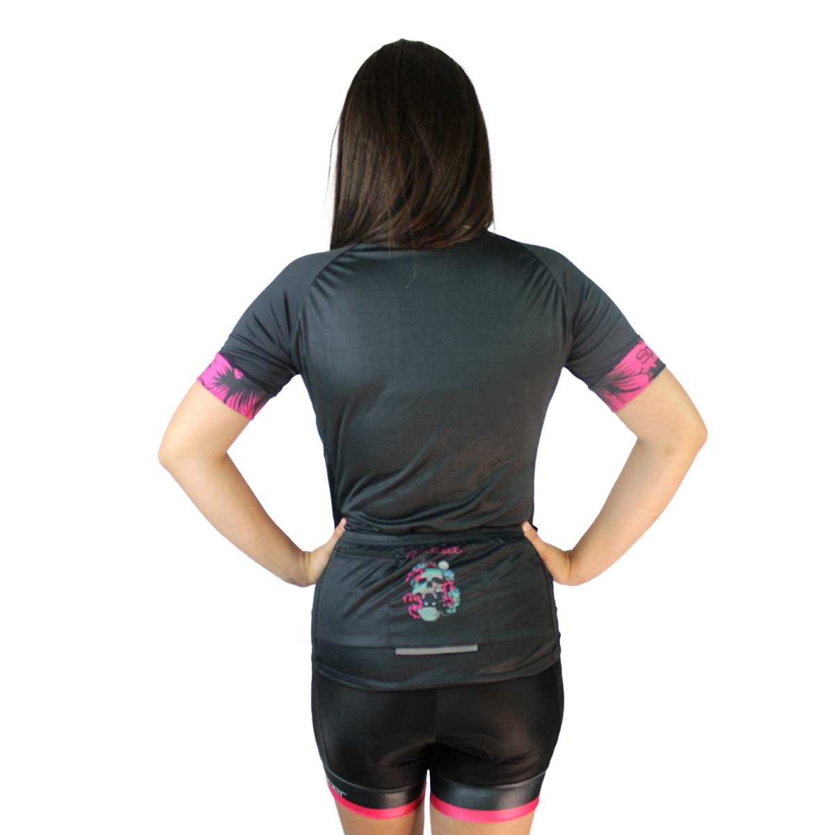 Camisa Sport Pepper Feminina Caveira Jalapenho Preta Verde e Rosa Ciclismo 22
